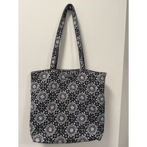 Vera Bradley Tote Bag W/ Double Straps Black & Gray With Floral